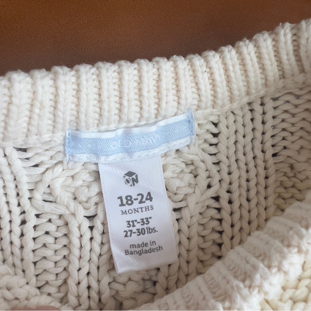 Old Navy Baby Toddler Sz 18-24m Off White Cable Knit Chunky Fisherman Sweater - Picture 3 of 8